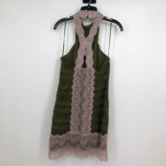 Free People Natasha Pink Green lace halter  mini bodycon dress - Picture 15 of 16